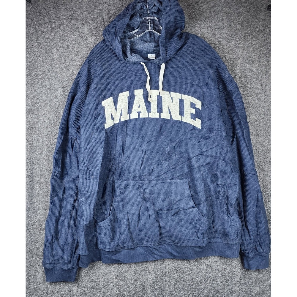 Soft as a Grape Hoodie Unisex XL Navy Blue Maine Textured Cotton Pullover